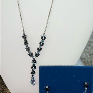 Necklace and Earring Set- Silver Tone with Blue Stones